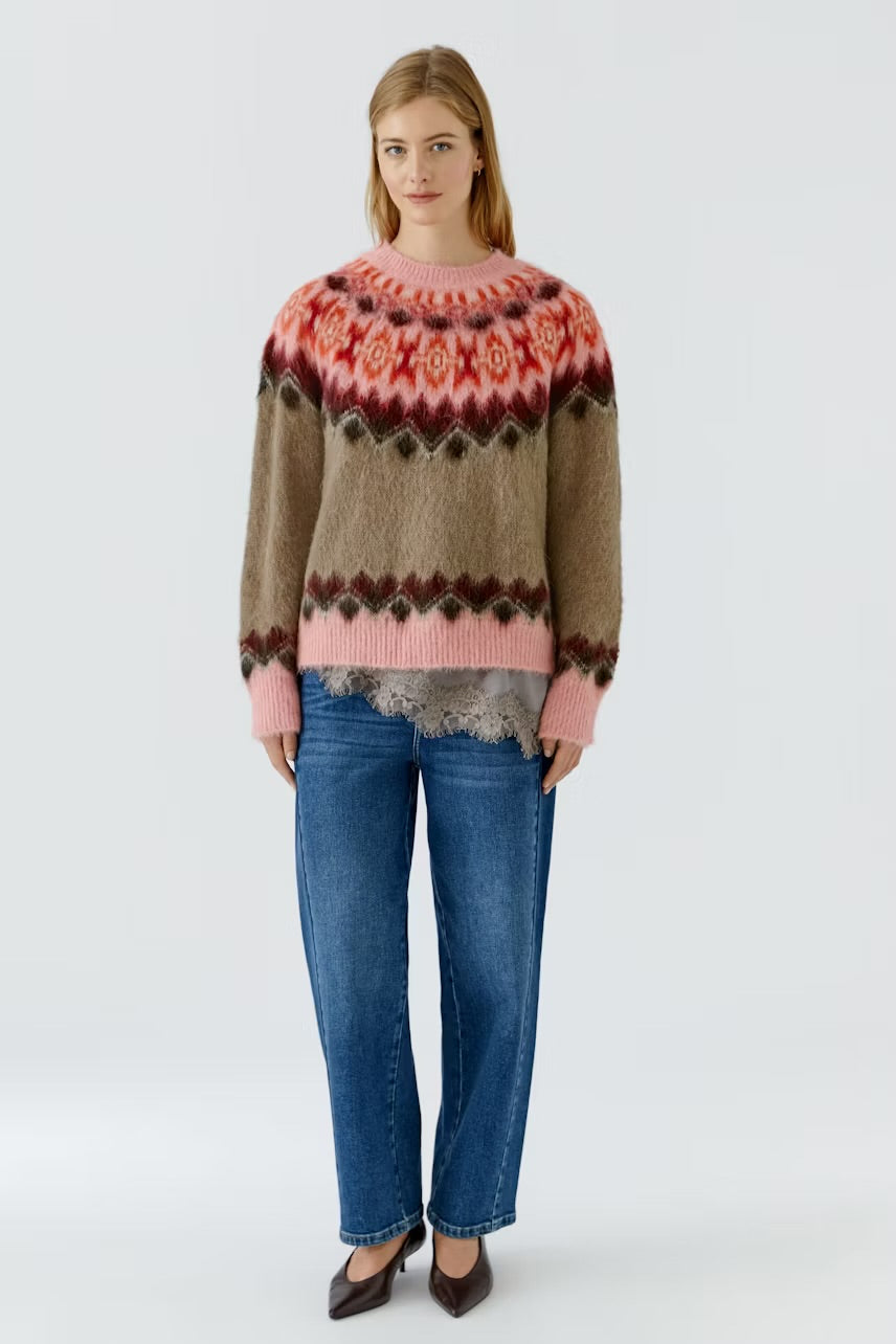 Norwegian pattern pullover in light brown rose
