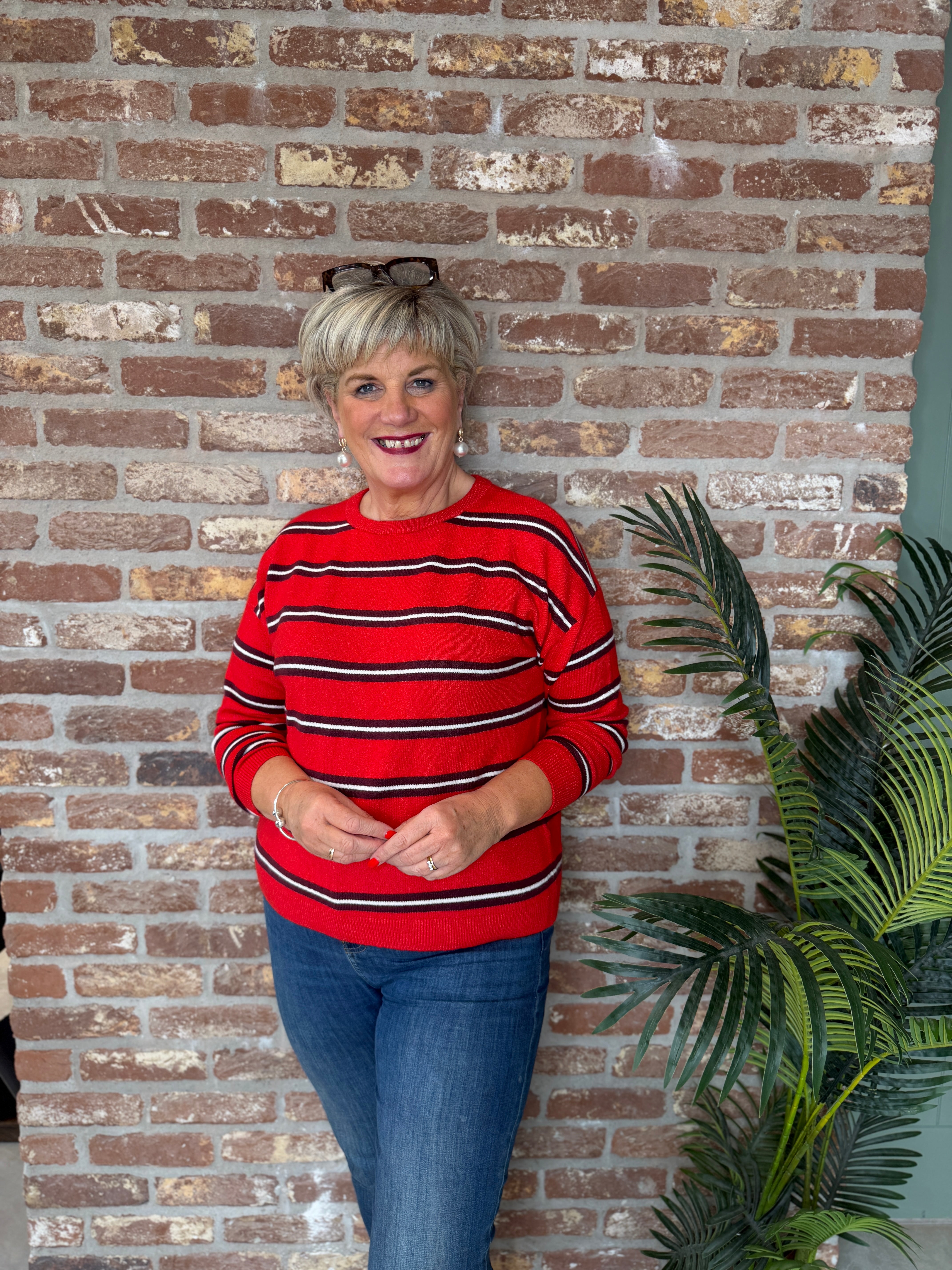 Cosy striped jumper in flame red