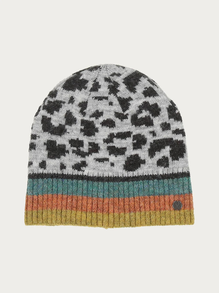 Knitted Beanie With Leo Design In Grey