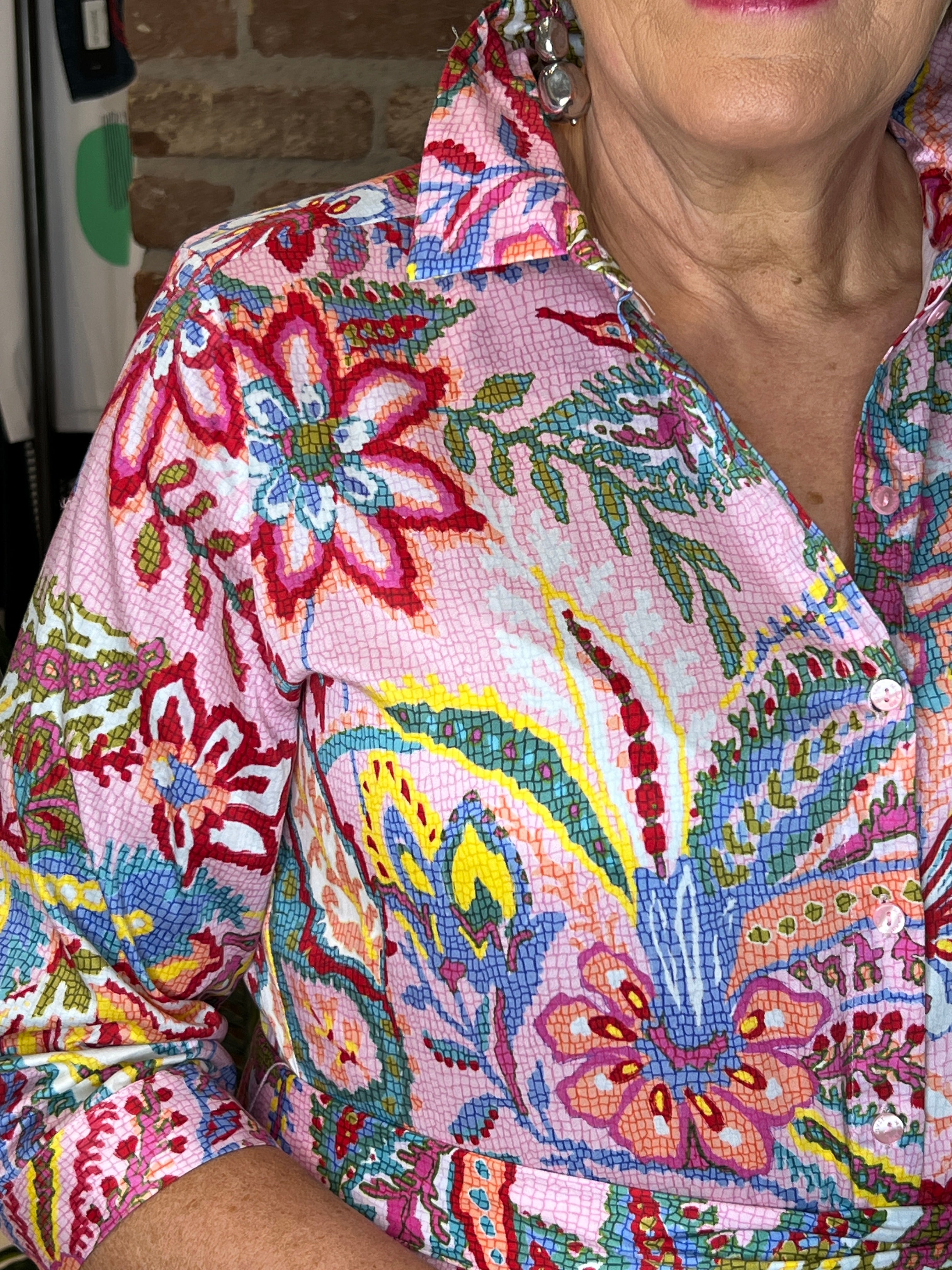 Milano Italy floral shirt dress In Pink multi