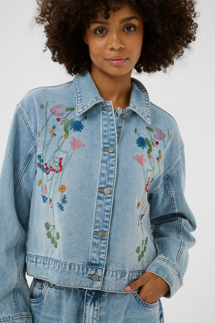 Culture Embroidery Denim Jacket In Light Wash