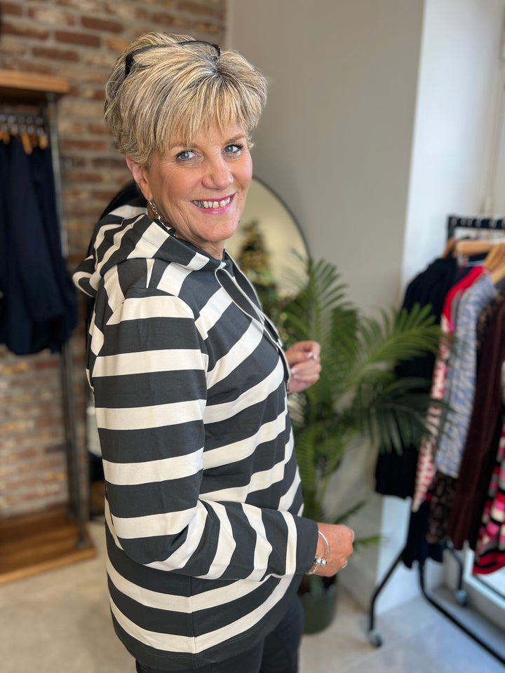 Cecil Striped Hoodie In Raw Khaki