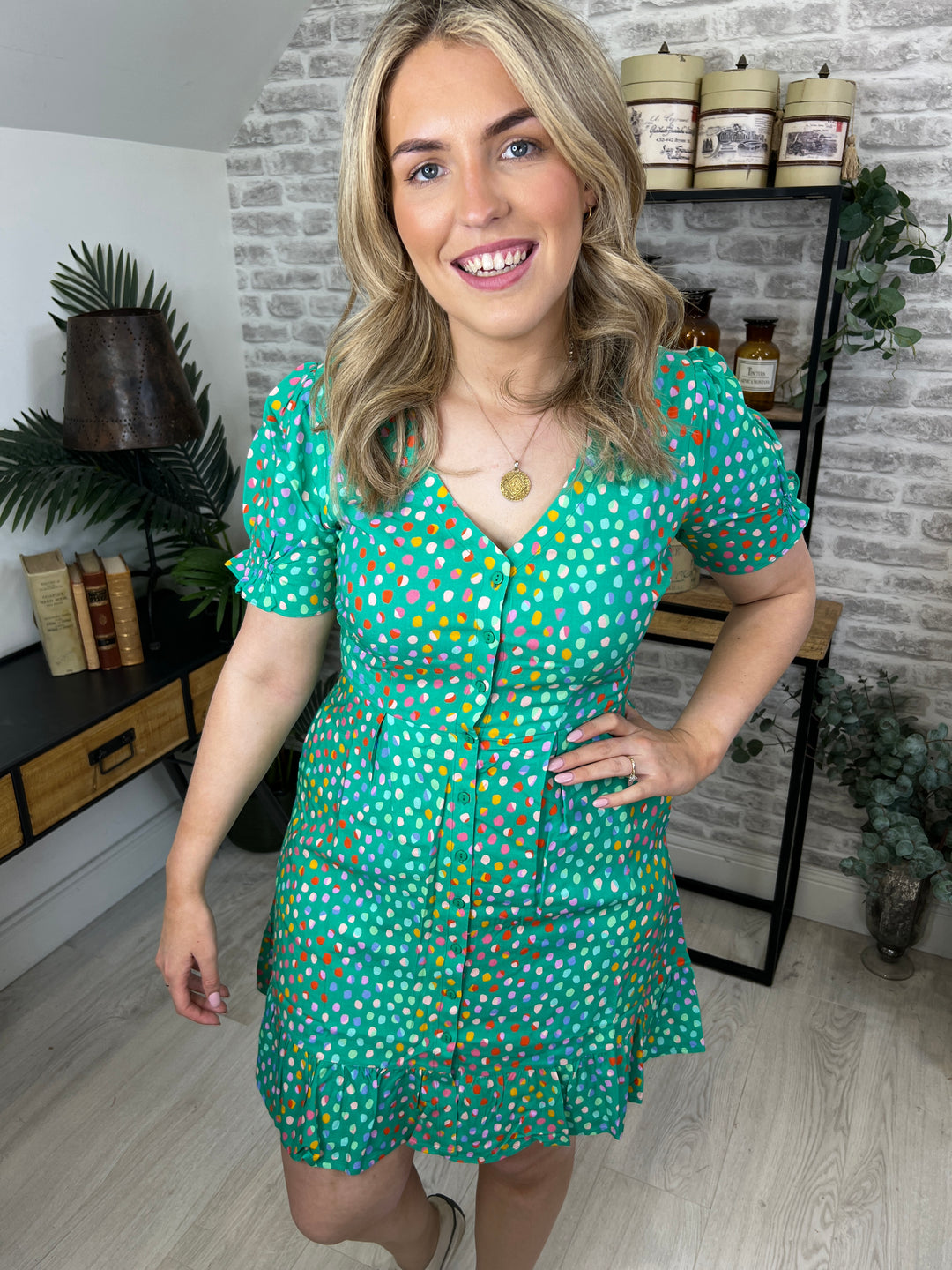 Sugarhill Brighton Marigold Mini Rainbow Dress In Green