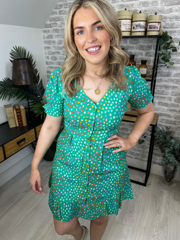 Sugarhill Brighton Marigold Mini Rainbow Dress In Green