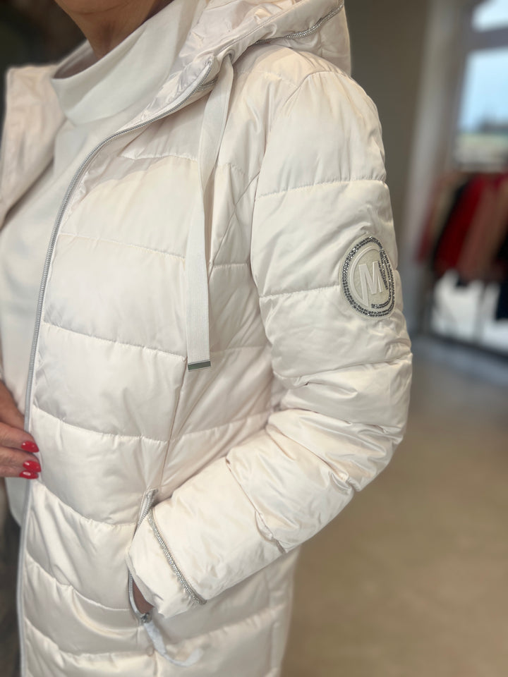 Monari Quilted Coat With Rhinestones In Almond