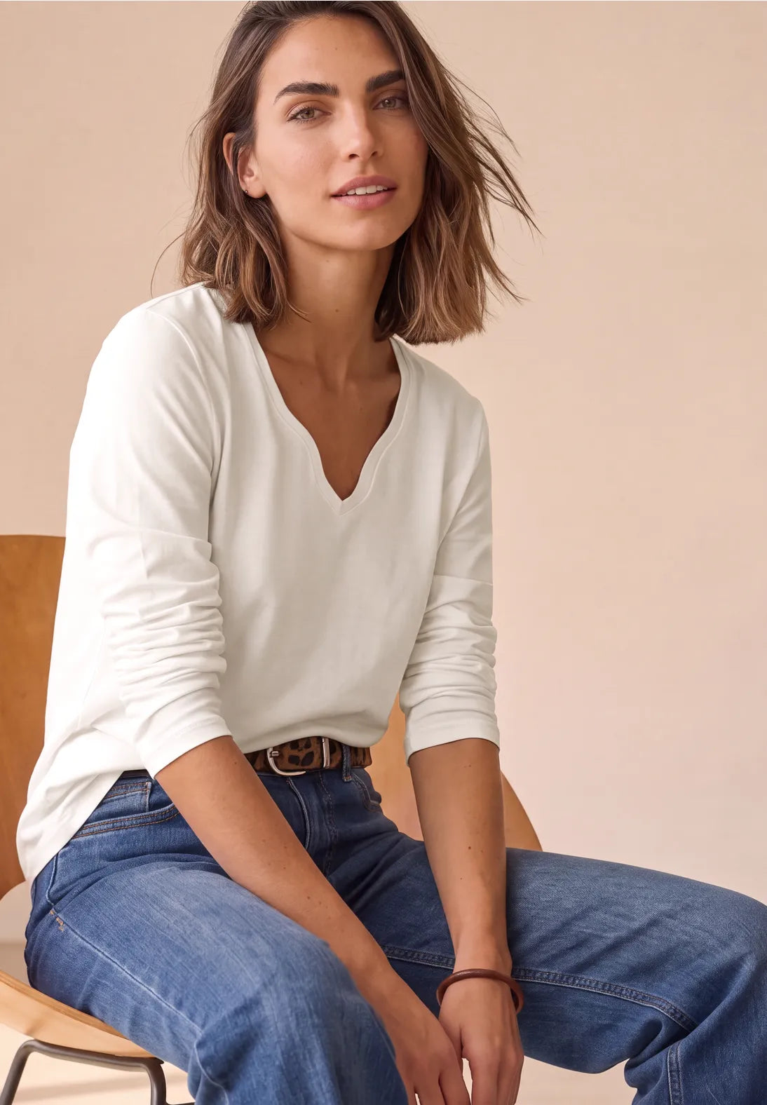Heart long sleeve top in off white