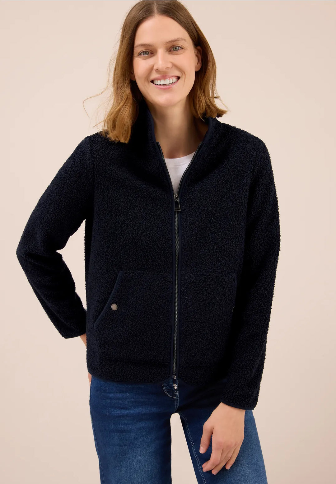 Cecil Curly Teddy Jacket In Navy
