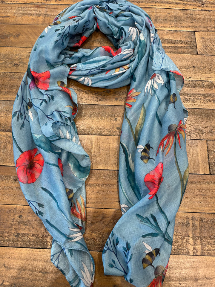Amelia Meadow Print Scarf In Duck Egg