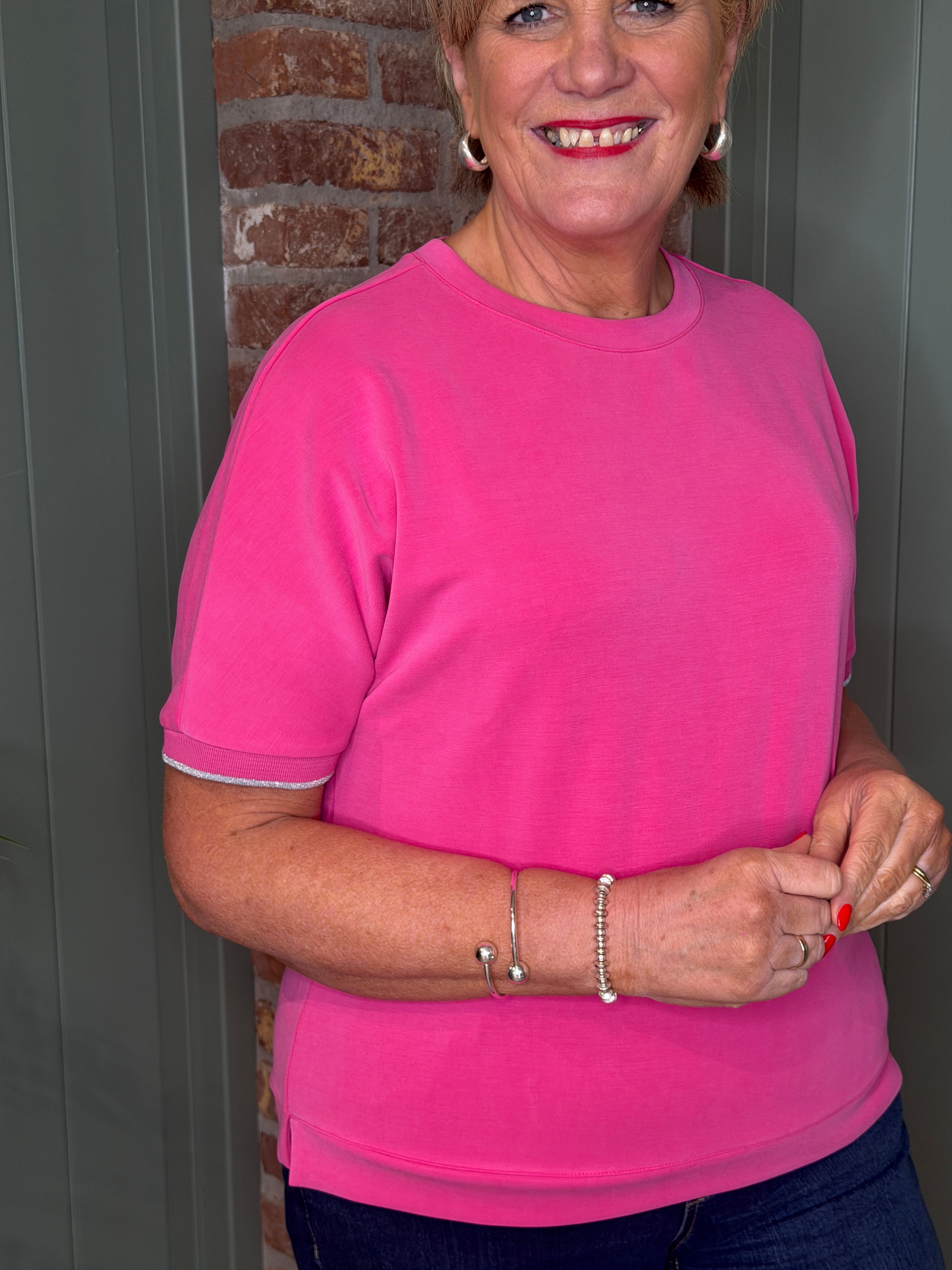 Street One Silk look jumper in Magenta Dream