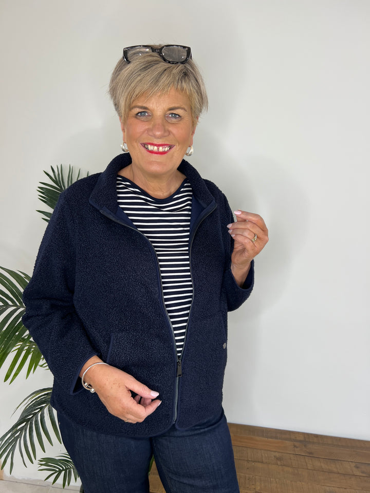 Cecil Curly Teddy Jacket In Navy