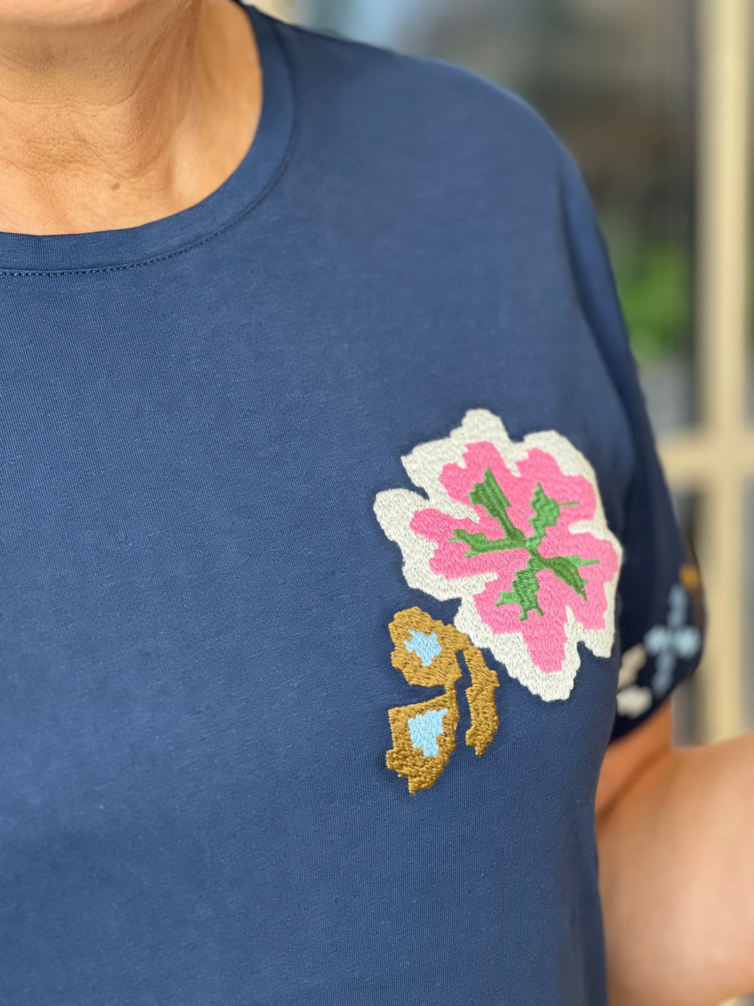 Culture Embroidery T-shirt In Dress Blue