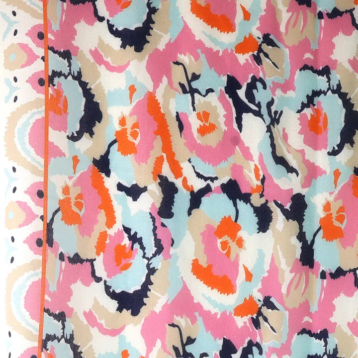 Pom abstract Print Scarf In white & coral