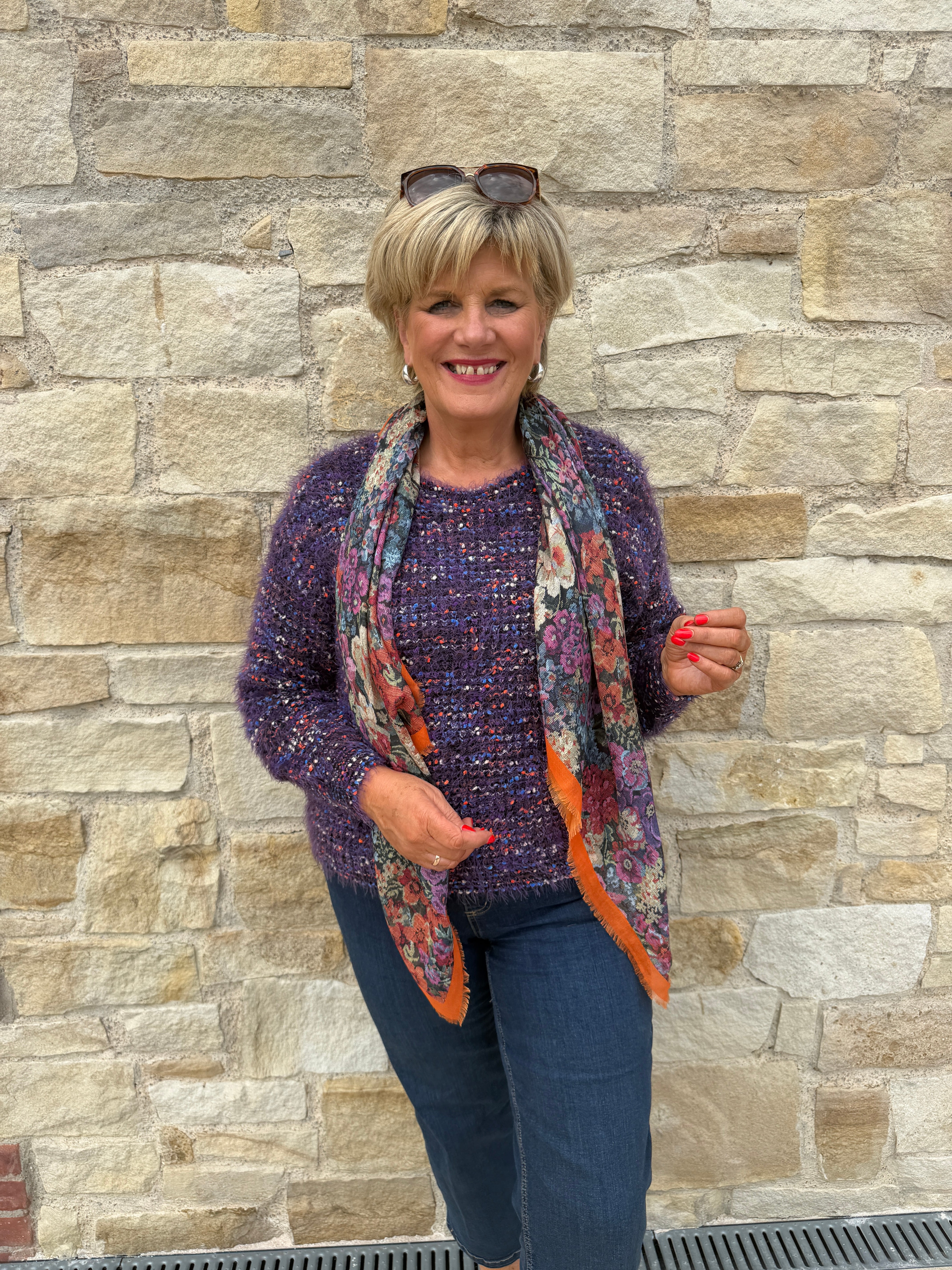 Oui Pullover Jumper In Black Violet