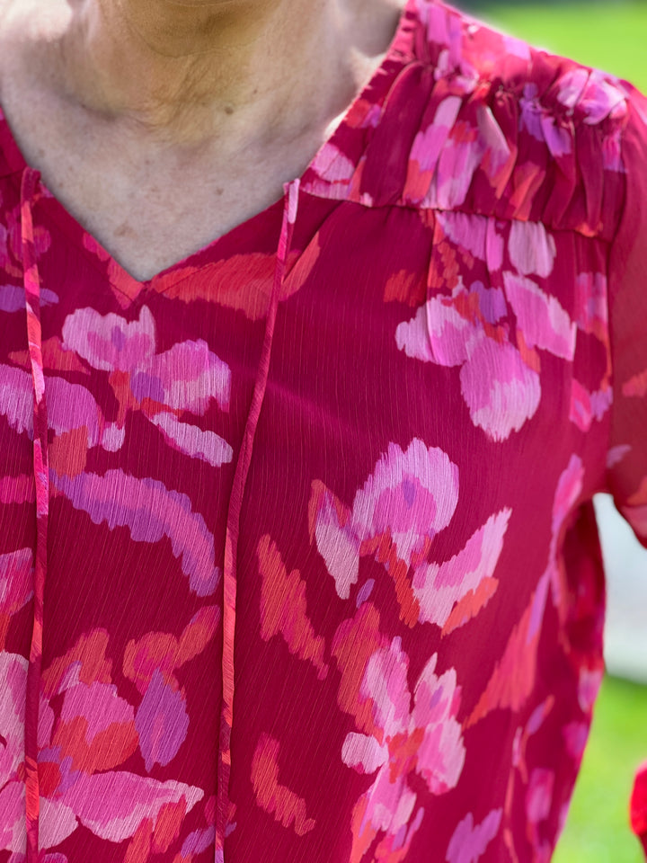 Street One Floral Chiffon Blouse In Glory Red