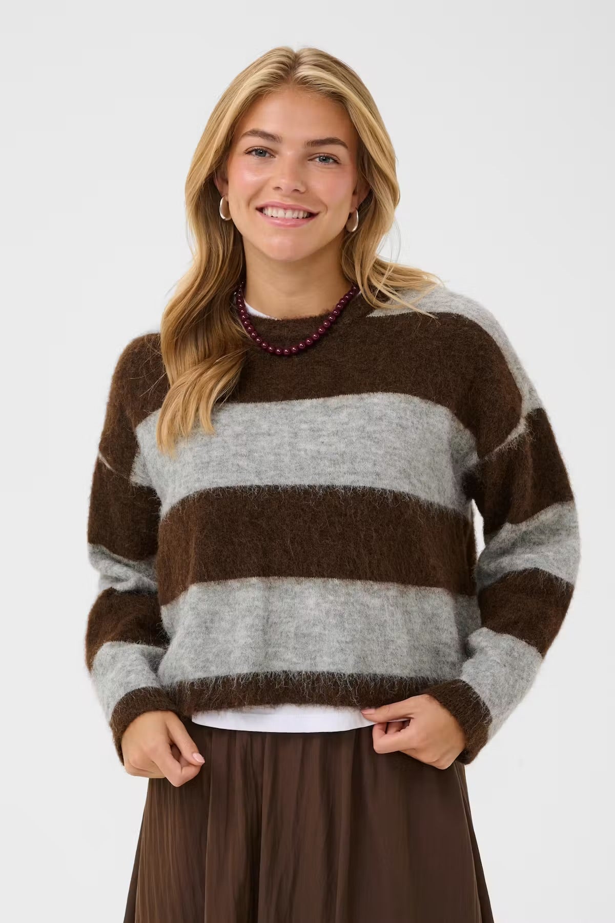 Block Stripe Jumper In chocolate & grey