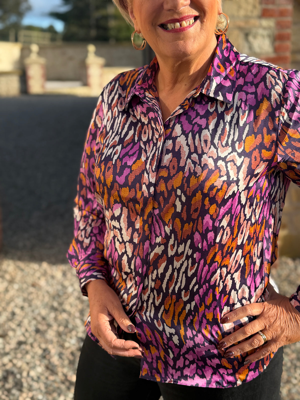 Animal print shirt in purple multi