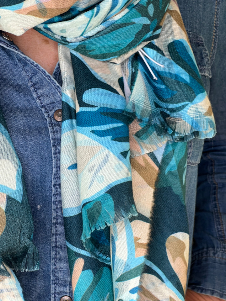 Sophie Floral Print Scarf In Blue Multi