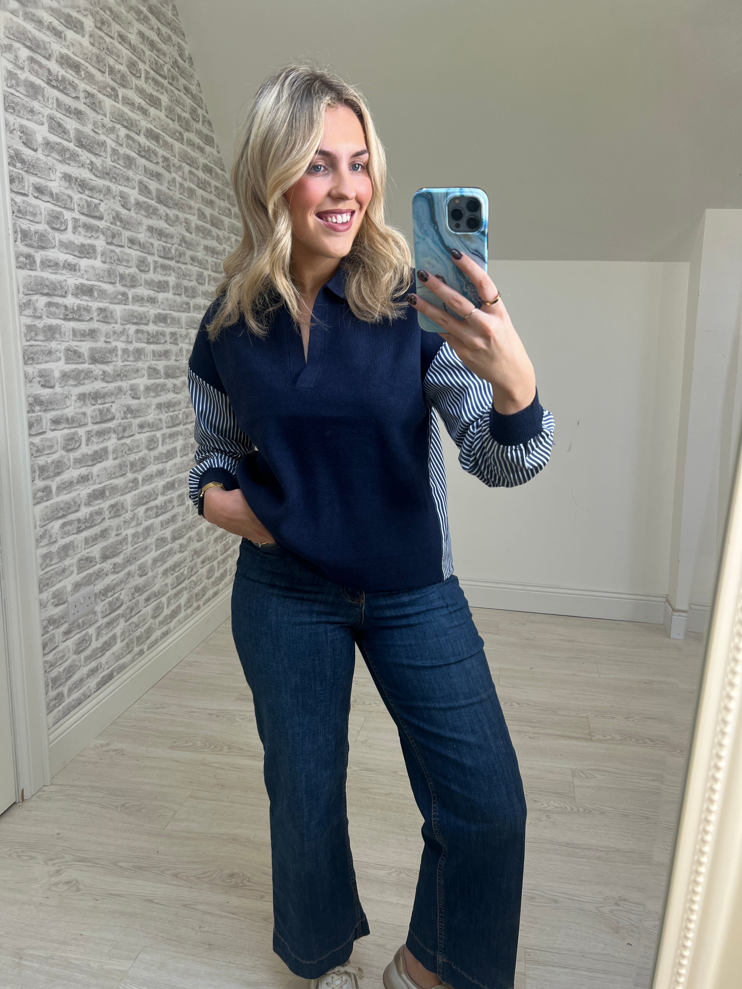 Nümph Numarsy Striped Pullover In Dark Sapphire
