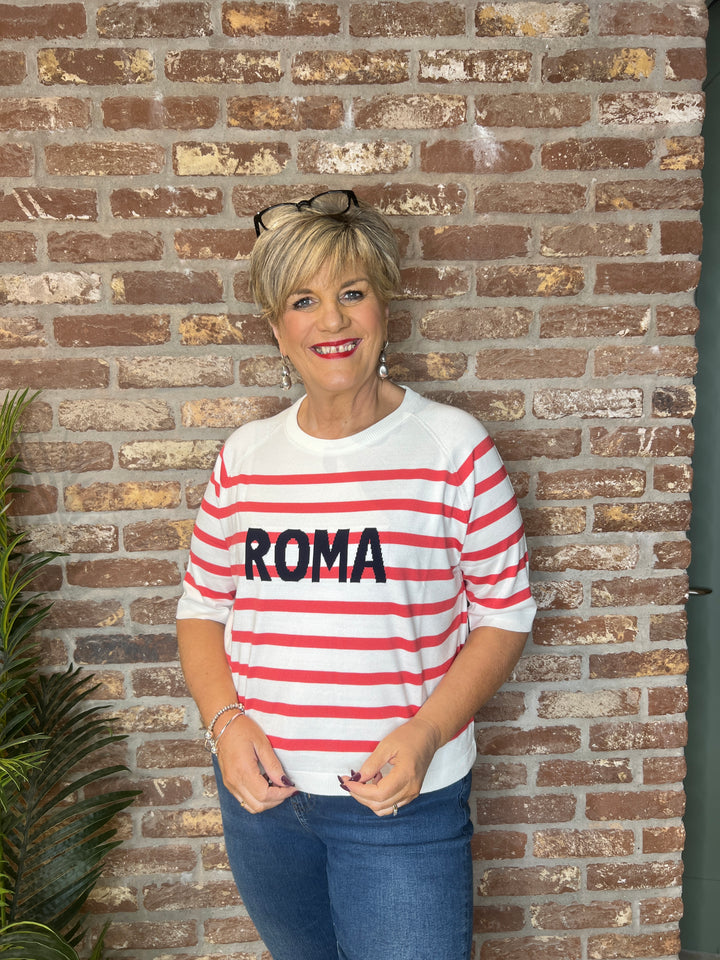 Milano Italy Roma Pullover In Off white & Red