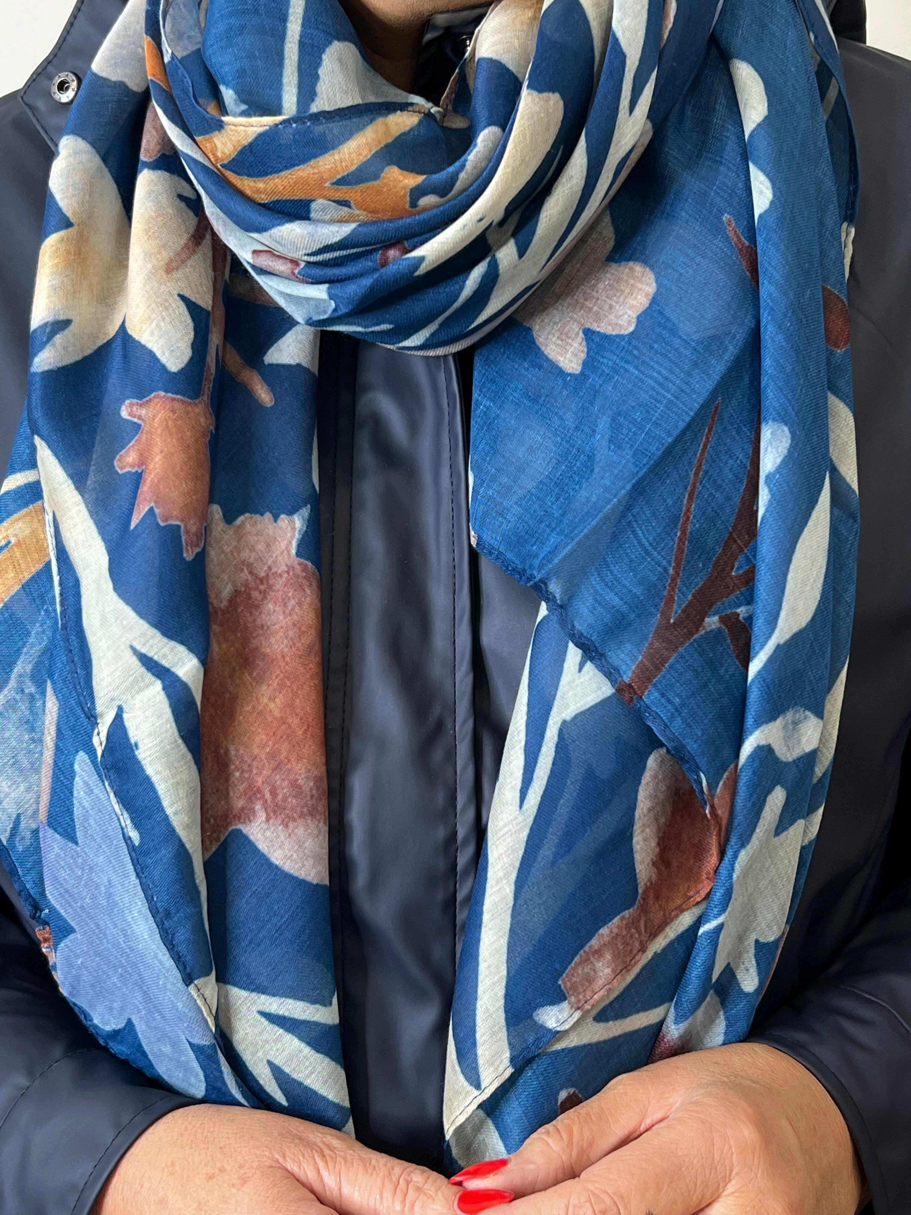 Amelia Forest Print Scarf In Navy