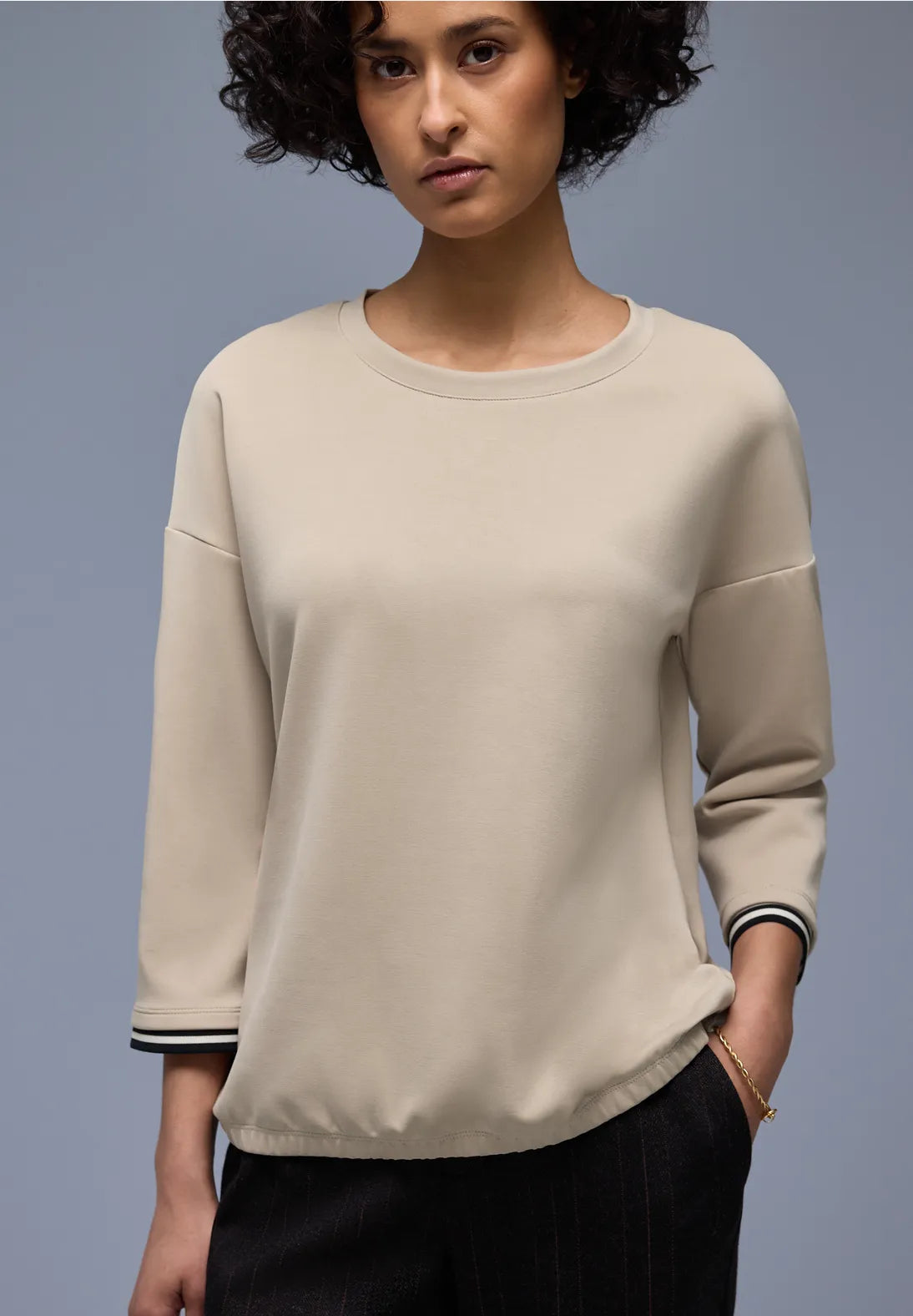 Street One sweatshirt With Stripe In Cotton Beige