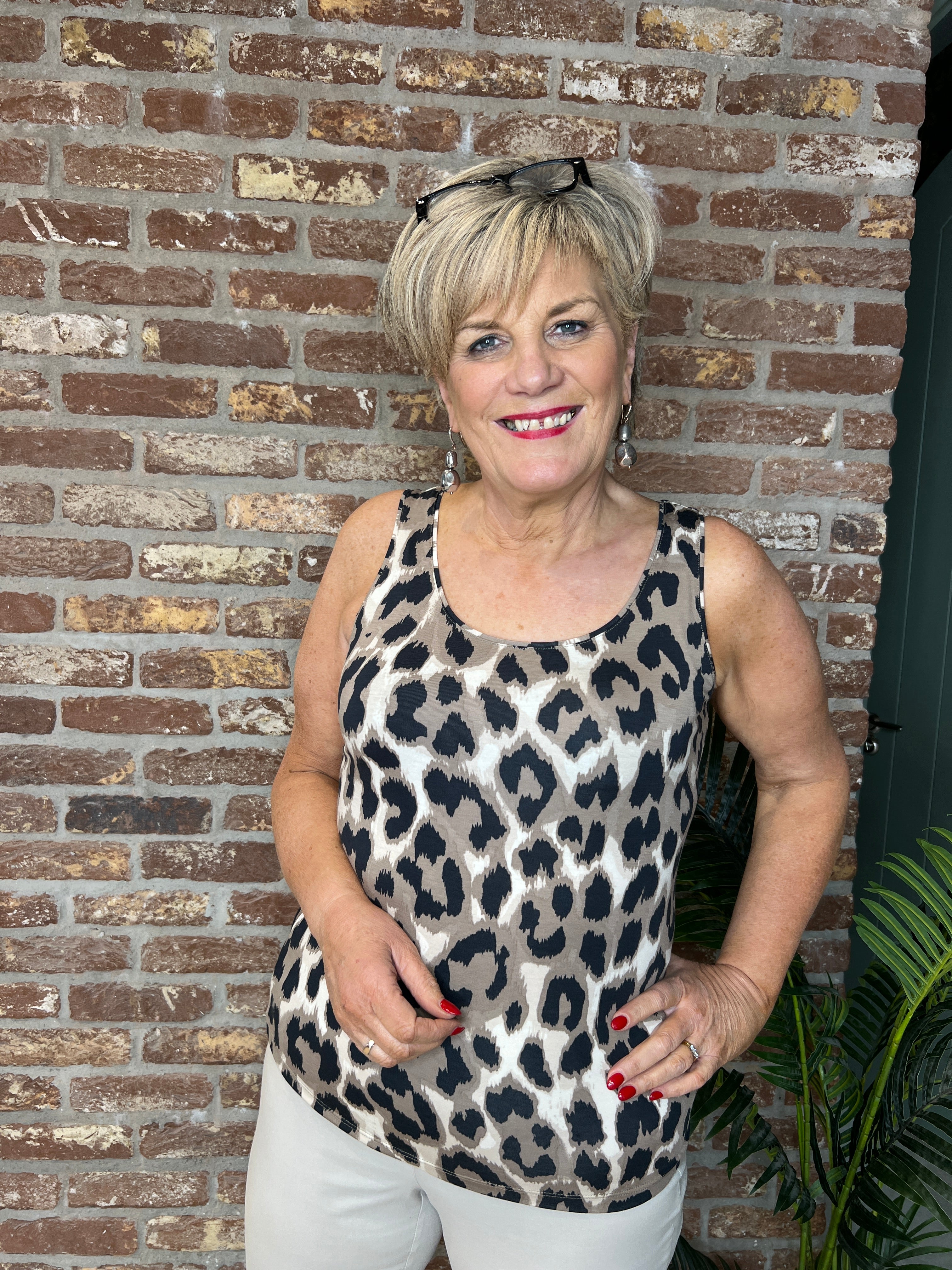 Street One Animal Print Vest Top In Beige multi