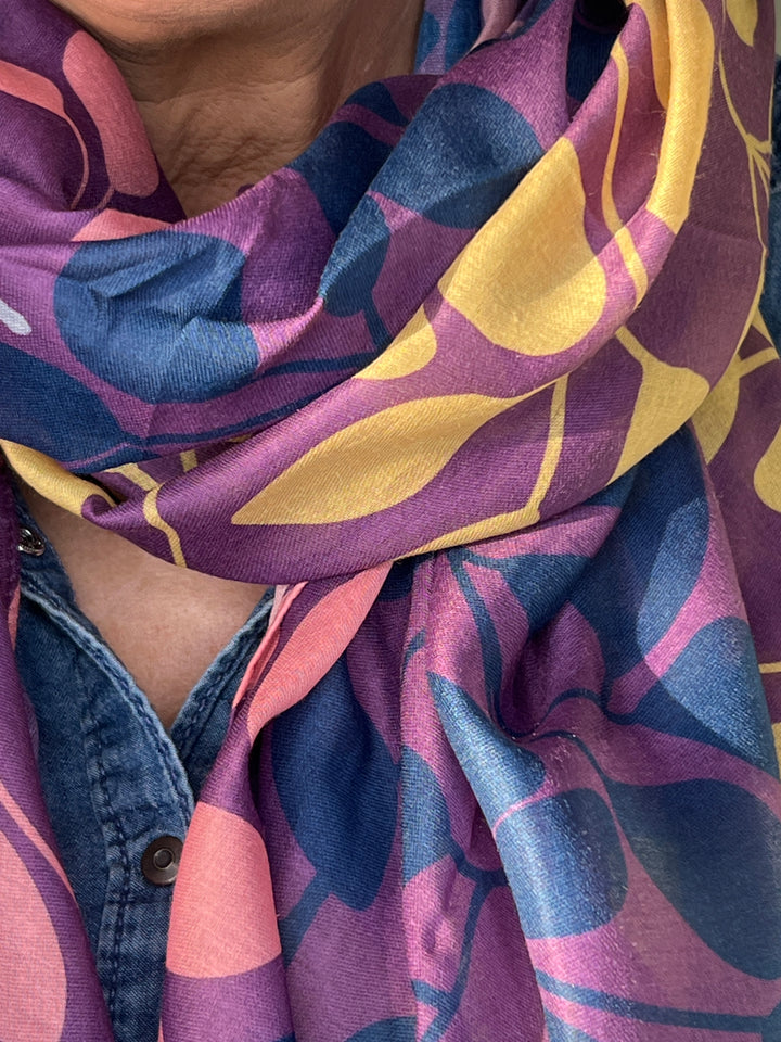 Sophie Leafy Branches Scarf In Purple