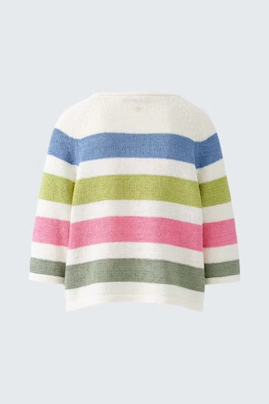 Oui Striped Pullover In White & Green