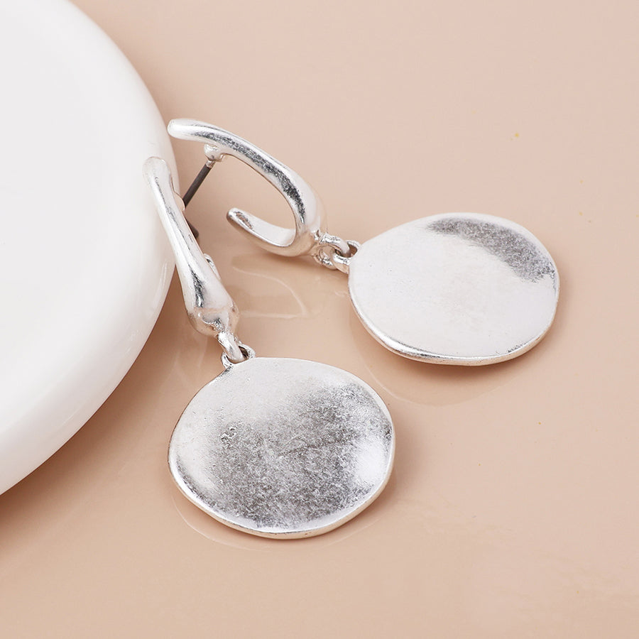 Pom Disc Drop Earrings In Silver