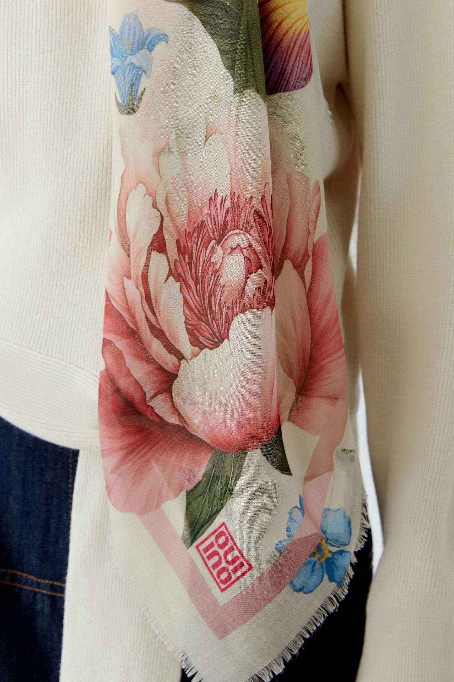 Oui Floral Shawl Scarf In Rose Red