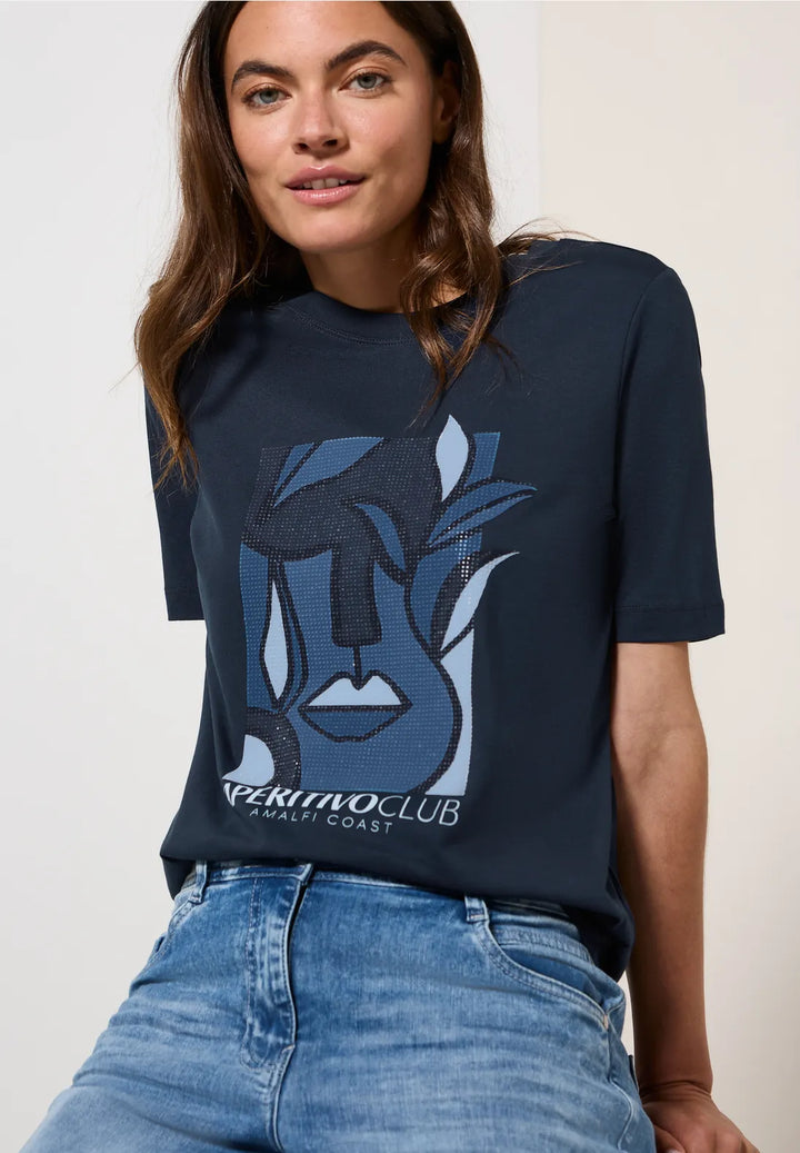 Cecil Hotfix Print T-shirt In Urban Navy