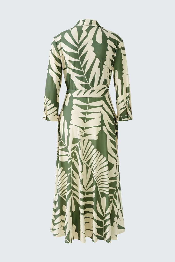 Oui Floral Shirt Dress In Khaki & Stone