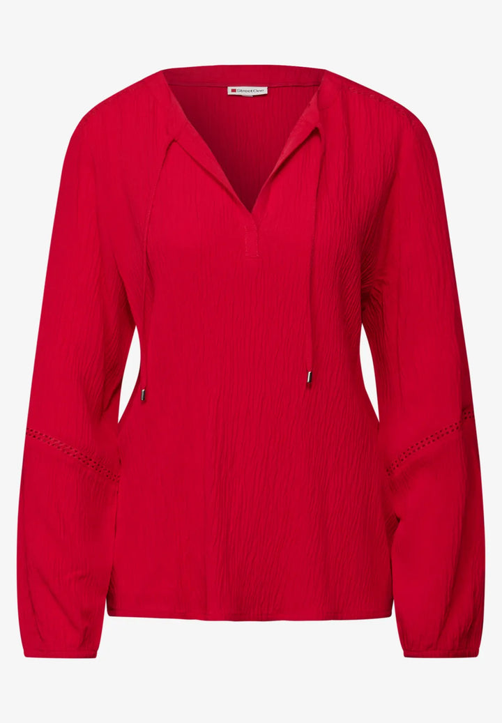 Street One Tie Blouse In Racing Red