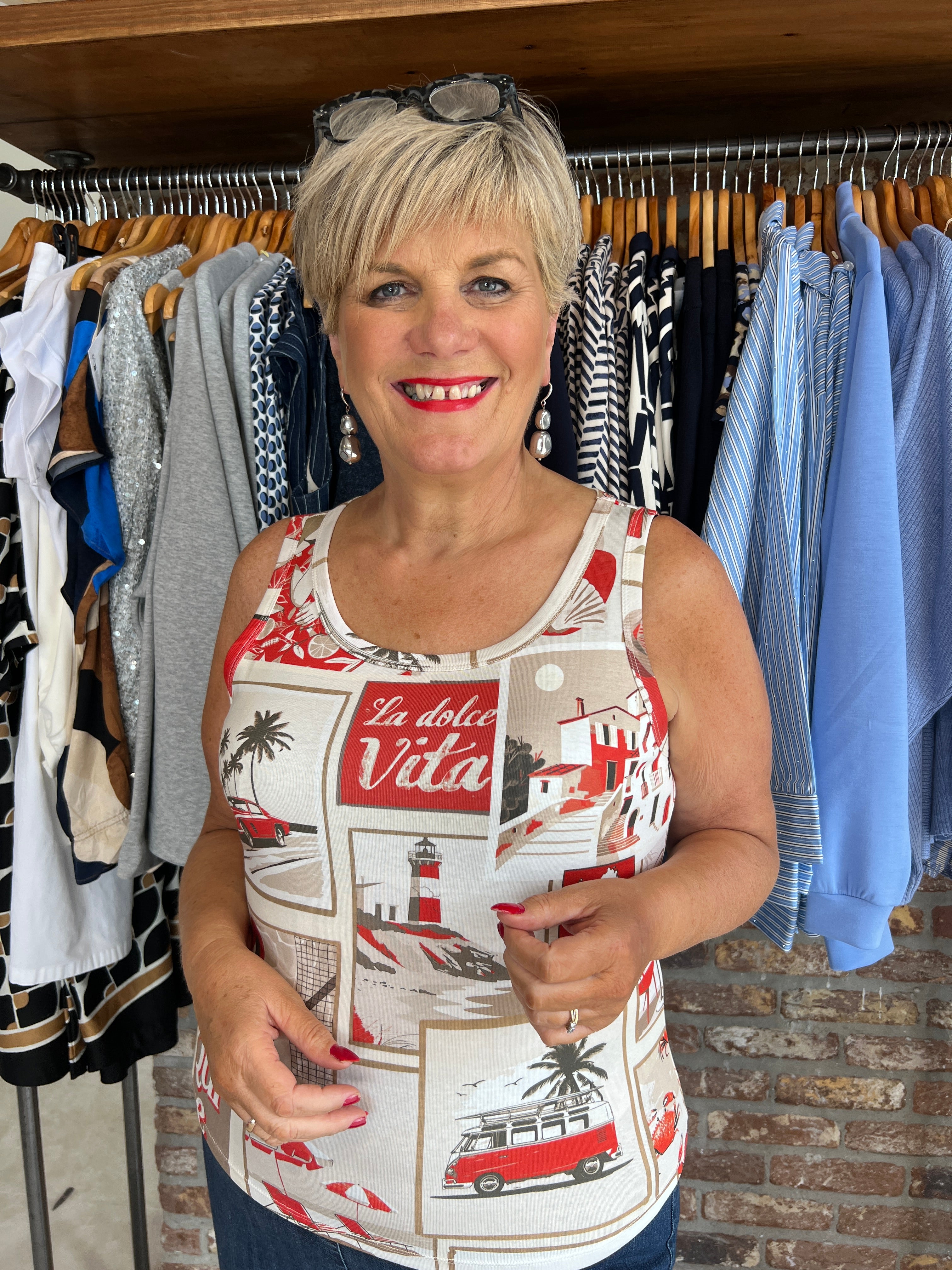 Monari Polarid Vest Top In Red Multi