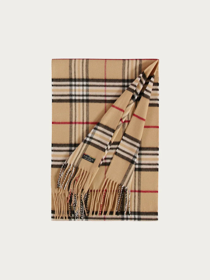 Cashmink Plaid Patterned Scarf In Camel