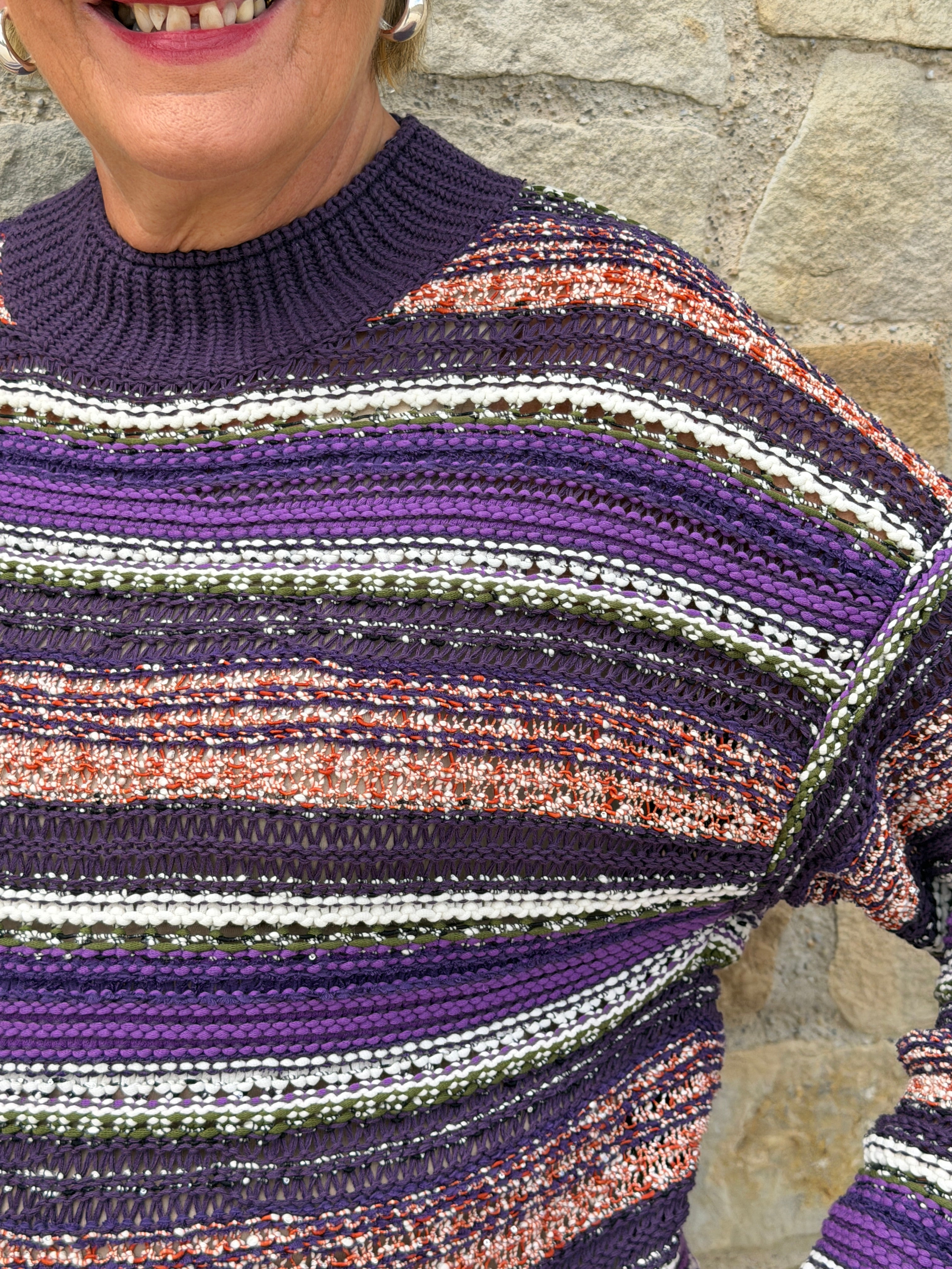 Oui Knit Pullover In Dark Violet Orange