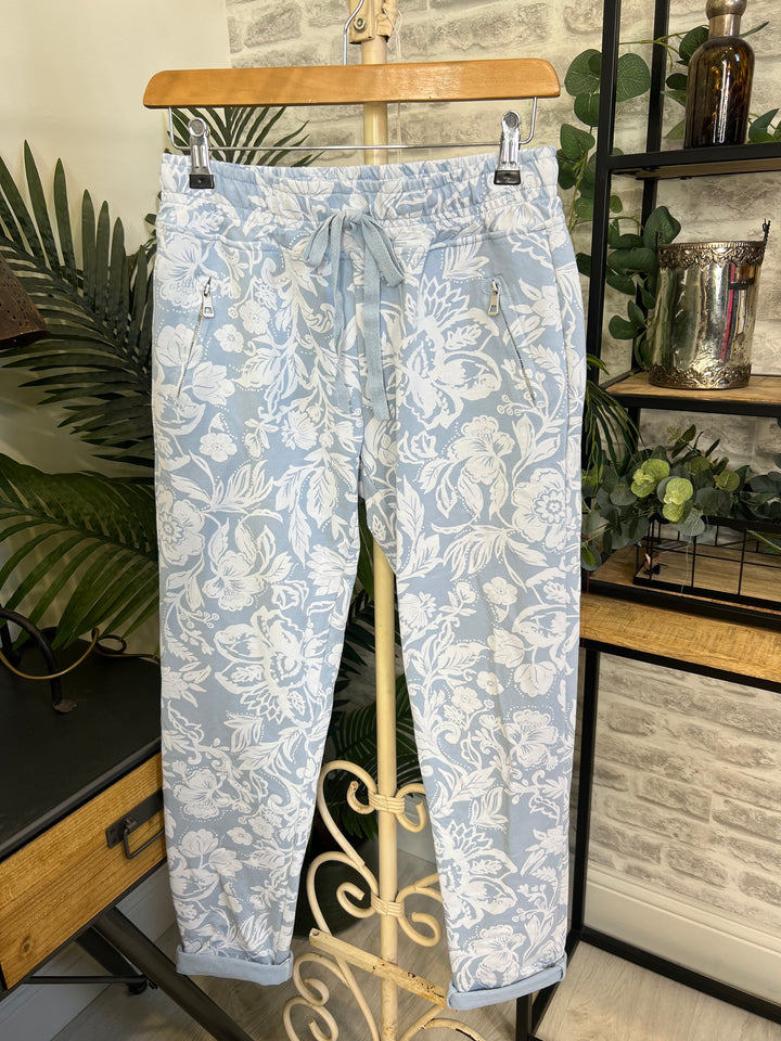 Deck By Decollage Floral Joggers In Blue