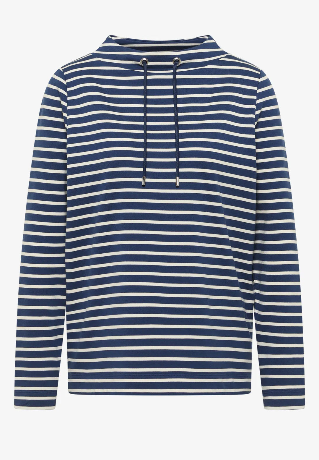 Cecil Striped Funnel Neck Sweatshirt In Sporty Denim