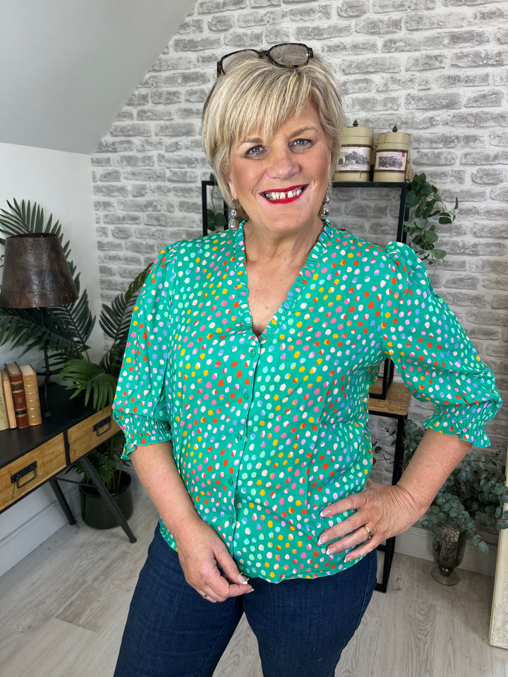 Sugarhill Brighton Vivi Frill Blouse In Green Multi