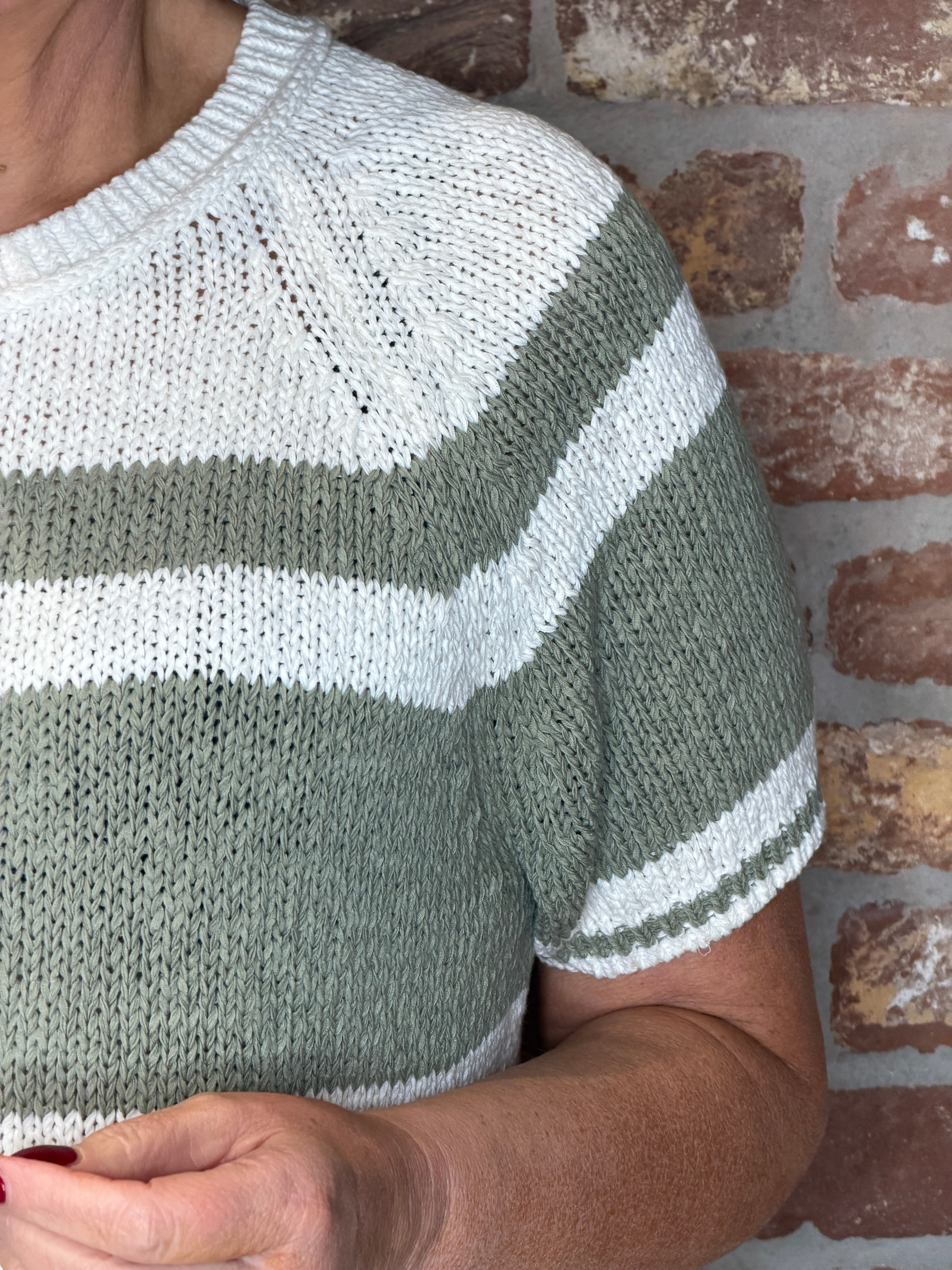 Oui striped jumper In white & green