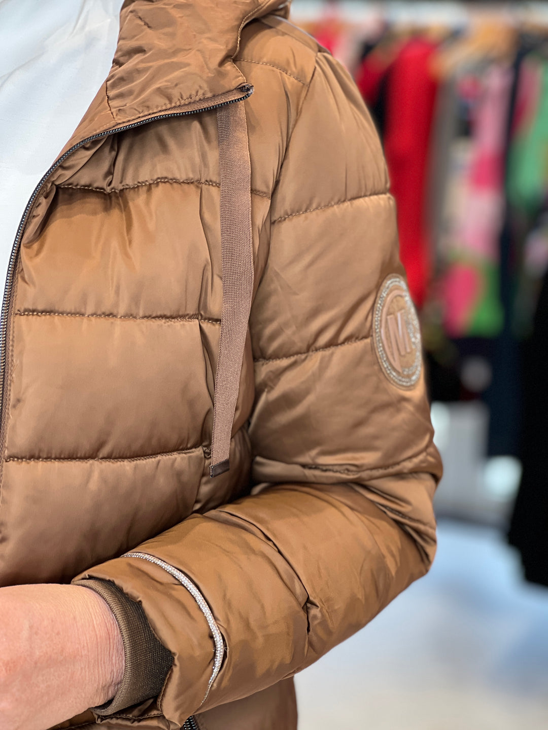 Monari Quilted Coat With Rhinestones In Whisky