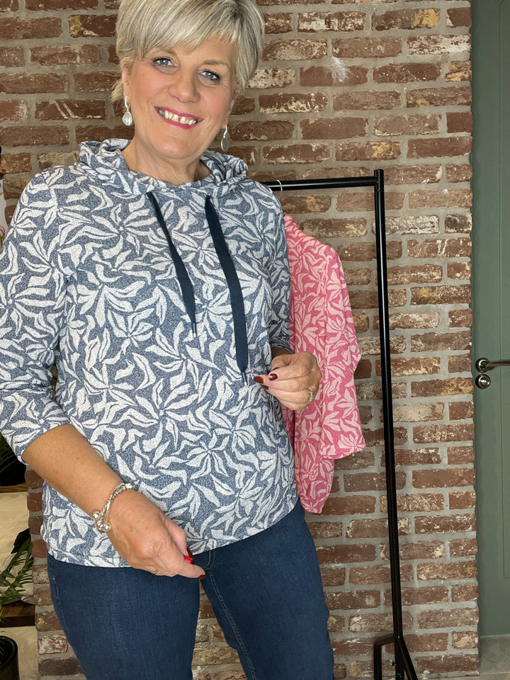 Cecil floral print hoodie In sporty denim