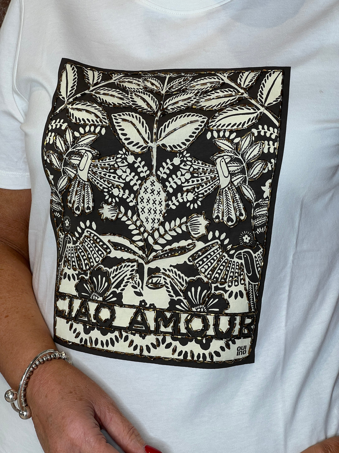 Oui Patterned t-shirt In Optic White