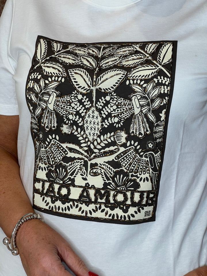 Oui Patterned t-shirt In Optic White
