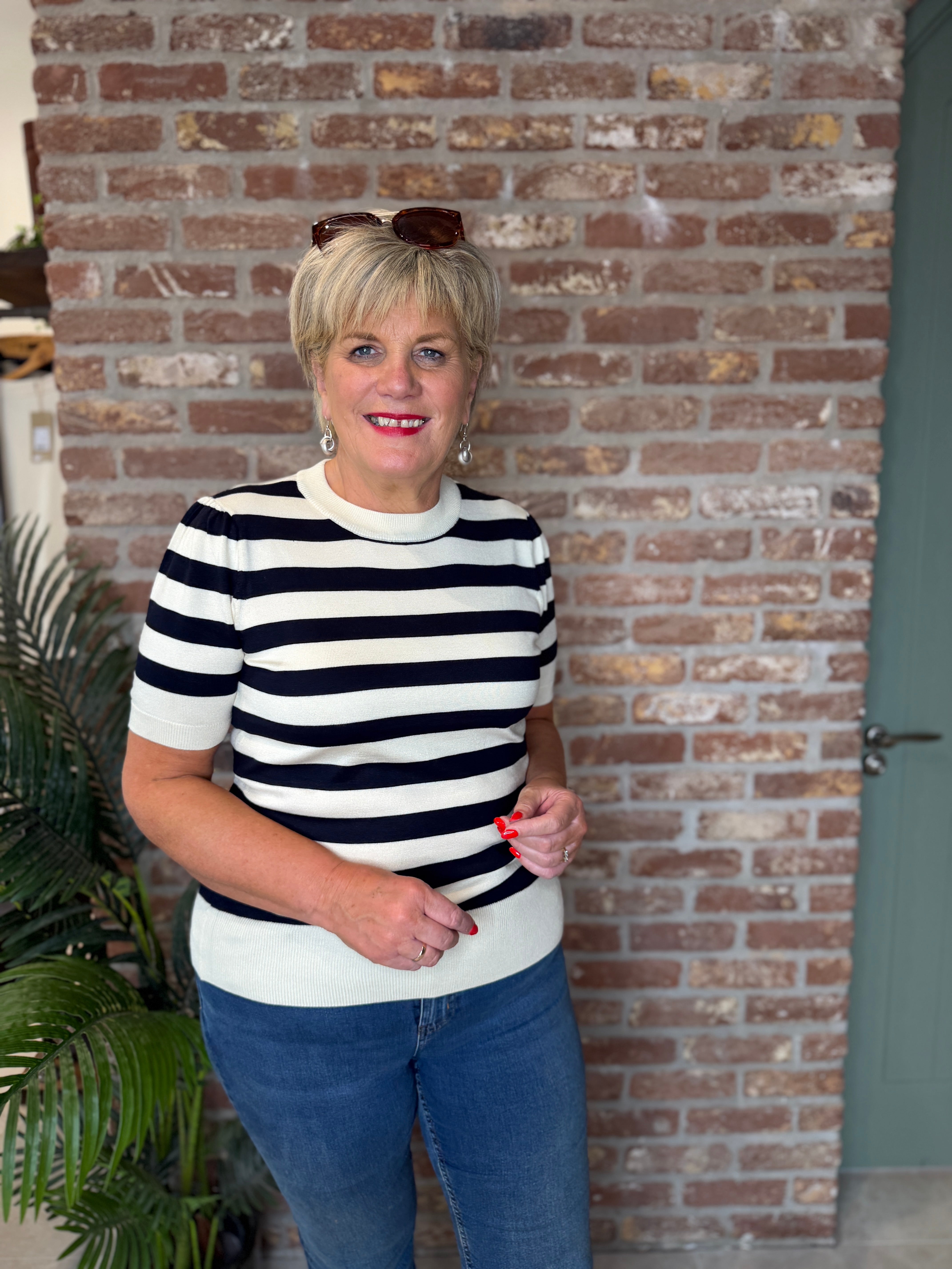 Striped pullover in navy & cream