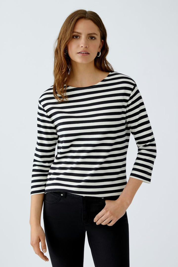 Oui Striped Soleila Top In White & Navy