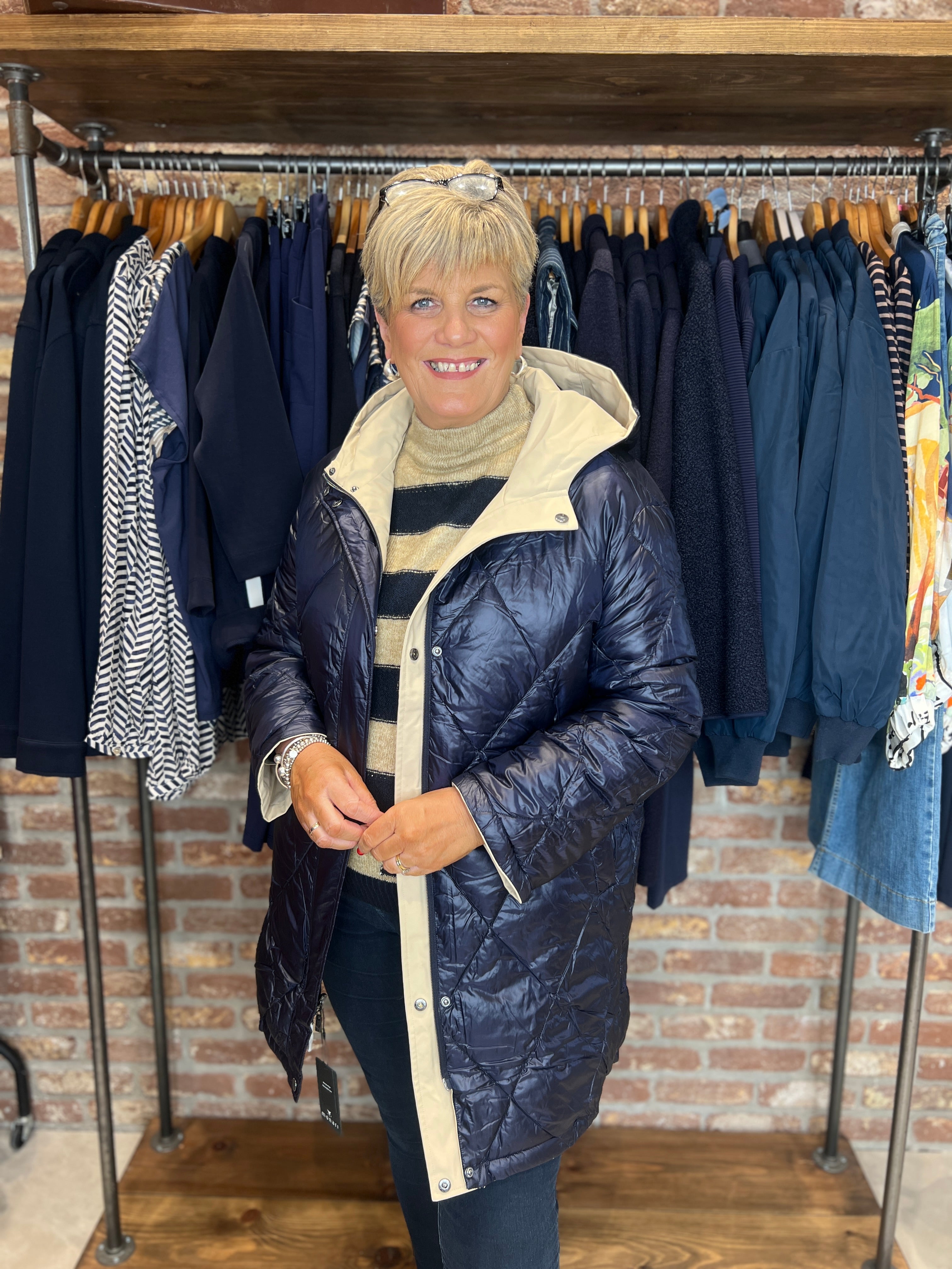 Monari Reversible Coat In Cinnamon & Navy