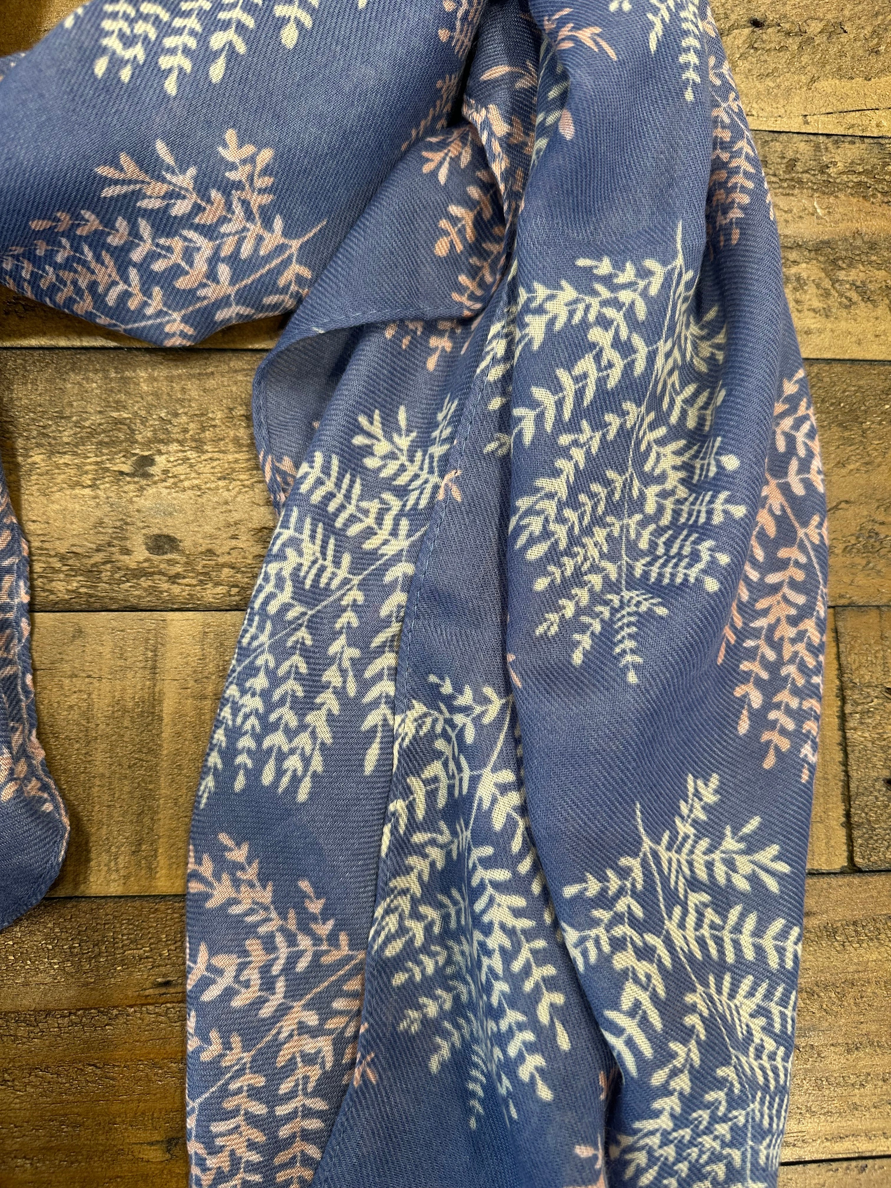 Amelia Lovely Leaves Print Scarf In Denim