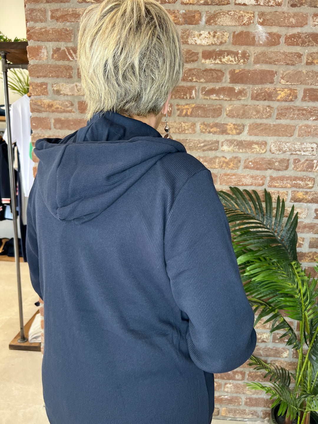 Cecil Ribbed Hooded Jacket In Navy