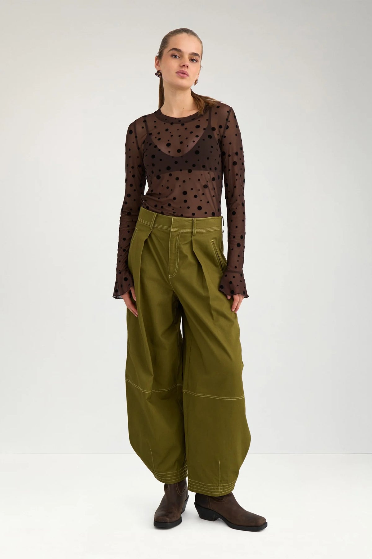 Nuevita spot mesh top in chocolate plum